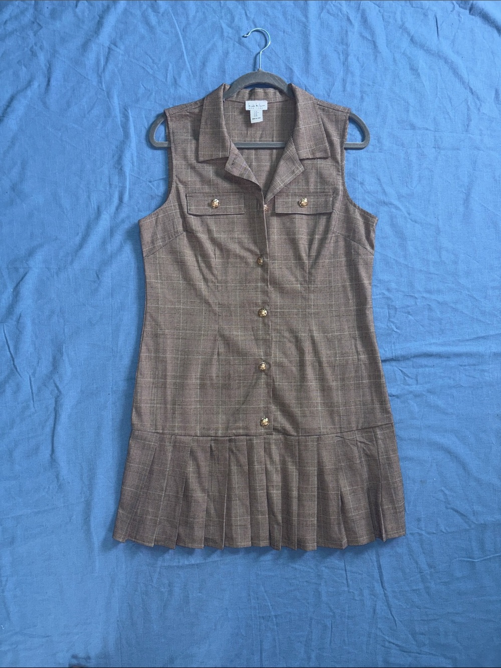 Nicole Miller Brown Plaid Button- Shirt Dress
